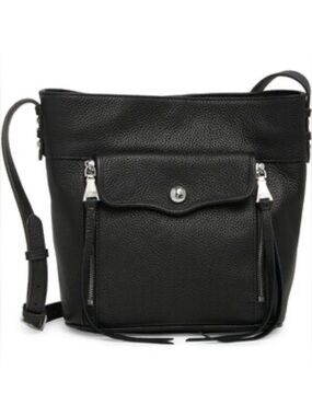 Aimee Kestenberg Elation Black Pebble Leather Crossbody/Bucket Bag
